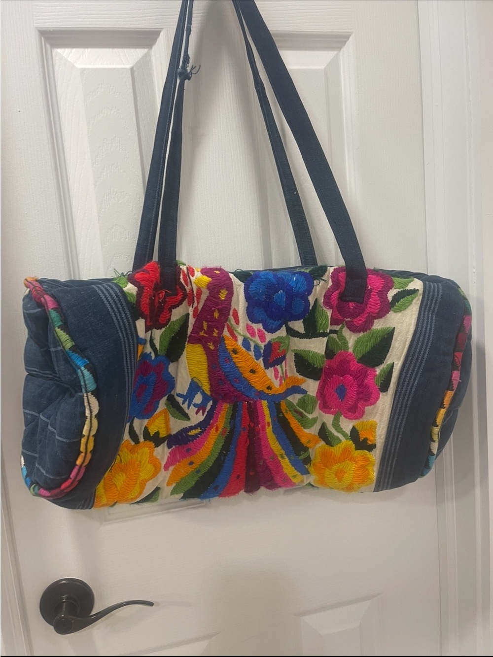Embroidered Multicolor Floral & Bird Tote Bag - Unbranded. vintage beautiful bag